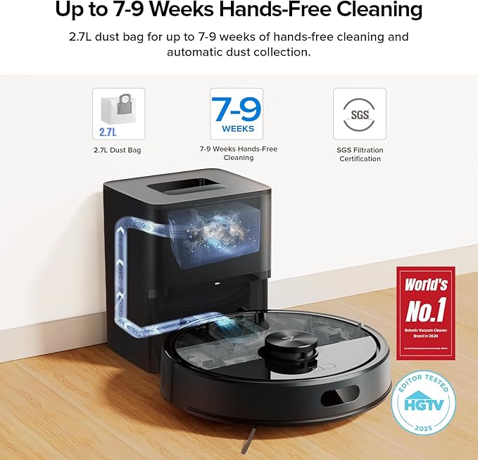 roborock Q7 M5+ Robot Vacuum and Mop Upgraded from Q5 Max+ Up to 7-9 Weeks Self-Empty 10000Pa Suction Dual Anti-Tangle System for Pet Hair &amp Carpet PreciSense LiDAR Navigation App Control B
