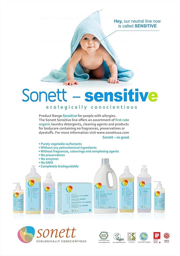 Sonett Organic Laundry Powder Color Sensitive for Sensitive Skin For People With Allergies 42 oz (Pack of 4)