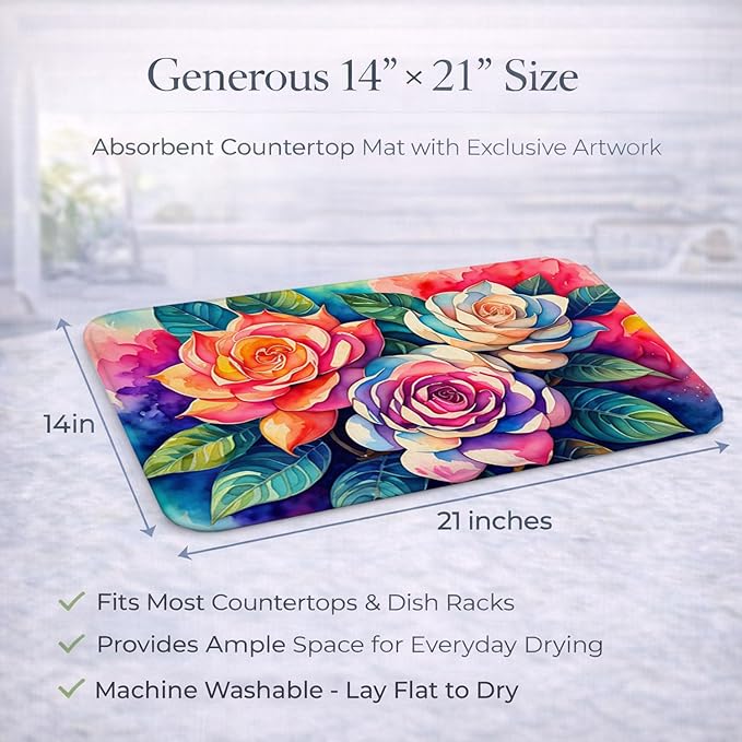 Caroline's Treasures DAC1434DDM Gardenias in Color Dish Drying Mat Absorbent Dish Drying Mat Pad for Kitchen Counter Dish Drainer Mat for Countertop 14 x 21 Multicolor