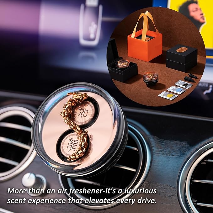 Car Air Freshener with Moving Dragon - 3 Fragrance Pads Wind-Powered Air Vent Diffuser Moving Dragon Design Car Freshener Vent Clip
