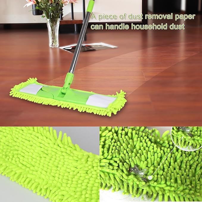[Godiyyer] Dust Mop for Floor Cleaning 360° Swivel Chenille Mop with 2 Washable Pads Adjustable 31-58 Handle Dry and Wet Available Suitable for Hardwood Laminate Tile Marble