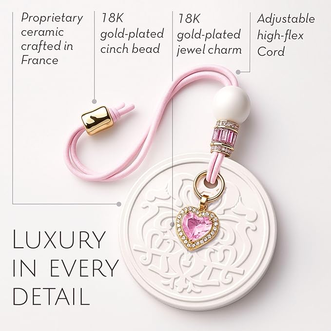 Luxury Car Air Freshener for Women - Refillable &amp Portable Essential Oil Fragrance Diffuser - Cute Car Accessories &amp Interior Decor - Mirror Hanging or Vent Clips - Pink Heart Charm Rose Scen