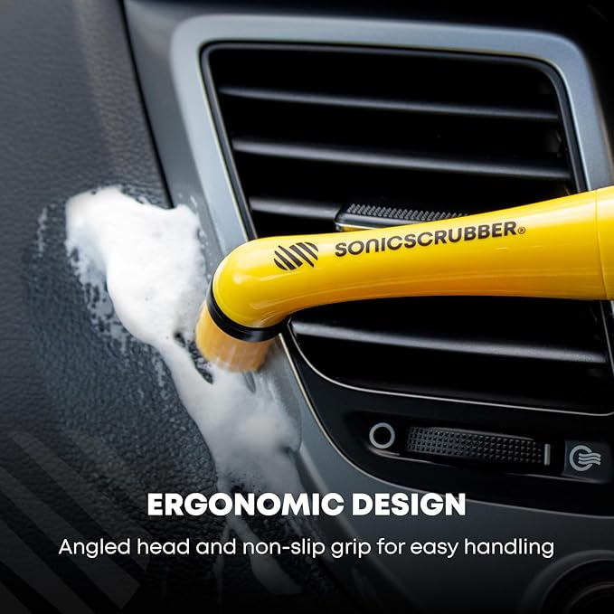 Vehicle Detailing Set - High Power Car Cleaning Brush - Includes 4 Brush Heads - Suitable for Interior &amp Exterior - Ideal for Cars Bikes and Motorhomes - AA Batteries Included