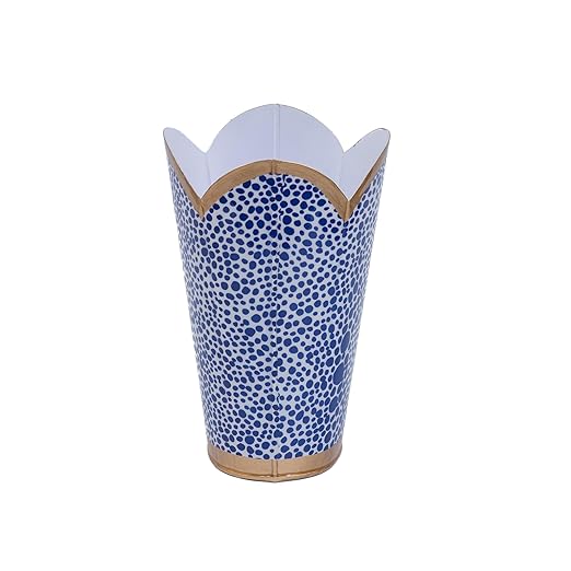 Jaye's Studio Emma Stripe Enamel Tulip Gold Waste Basket for Bathroom Trash Can no Lid Garbage Can for Office Trash Bin for Bedroom Blue &amp White Trash Can Metal Decorative Wastepaper Basket Tu