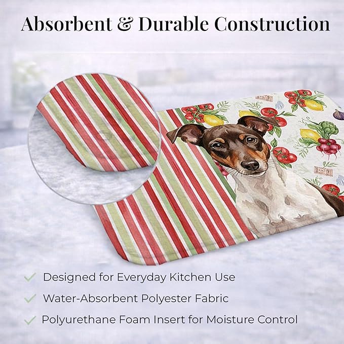 Caroline's Treasures Chocolate and White Rat Terrier Vegetables Dish Drying Mat Absorbent Dish Drying Mat Pad for Kitchen Counter Dish Drainer Mat for Countertop 14 x 21 Multicolor