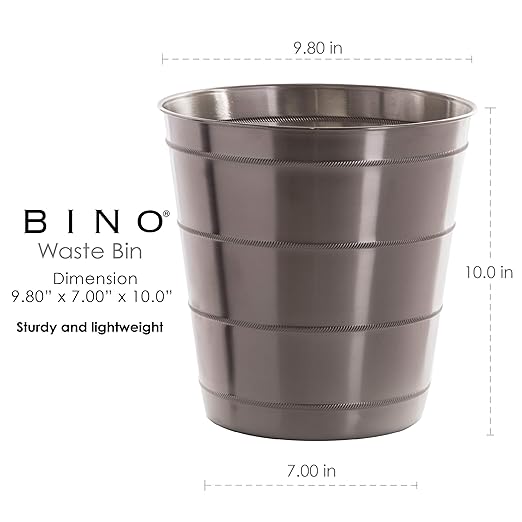BINO Metal Waste Basket for Home Office Bathroom Dorm Kitchen and More | Trash Can Bin for Bedroom | Desk Trash Can | Home Essentials