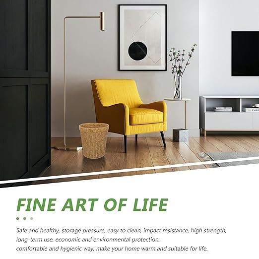 Plastic Woven Trash Basket Imitation Rattan Storage Bin Lightweight Household Wastebasket for Living Room and Kitchen Organization