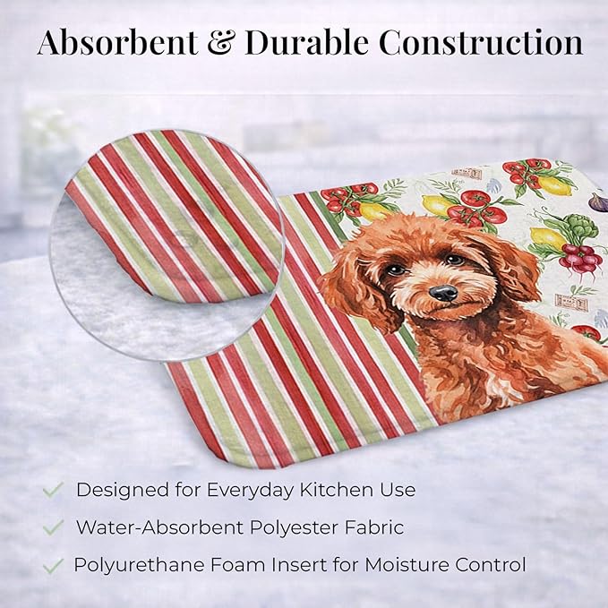 Caroline's Treasures Miniature Red Poodle Vegetables Dish Drying Mat Absorbent Dish Drying Mat Pad for Kitchen Counter Dish Drainer Mat for Countertop 14 x 21 Multicolor