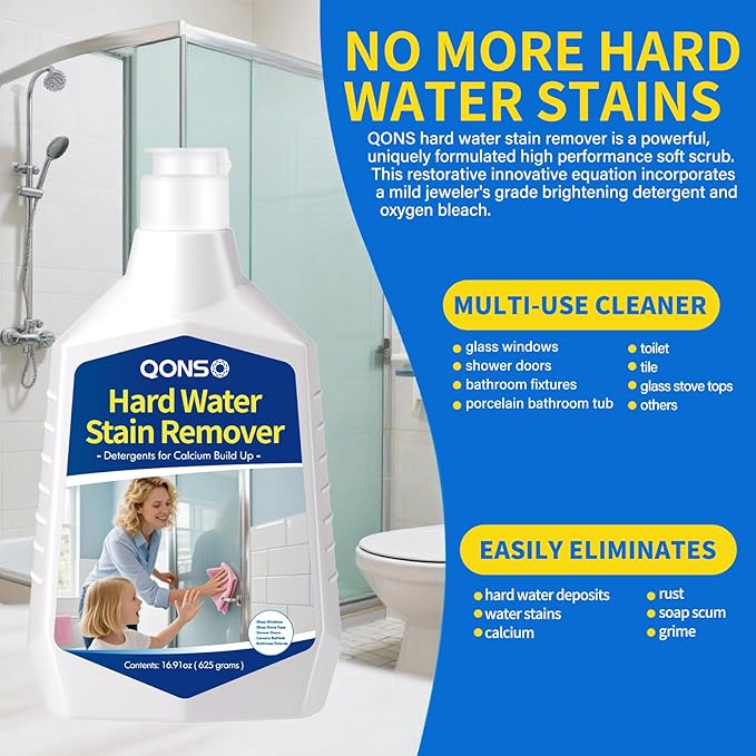 Hard Water Stain Remover Shower Glass Door Cleaner Cream For Hard Water StainBathroom GlassWindowsTileGroutToilet BowlCalcium Build UpHard Water Cleaner 16.91 Oz (670 Grams)