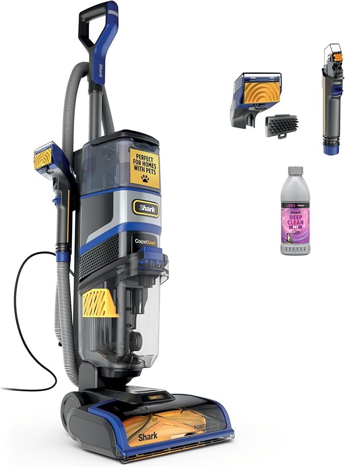 Shark CarpetXpert HairPro | Upright Carpet Area Rug &amp Upholstery Cleaner | Carpet Shampooer | Handheld Spot &amp Stain Eliminator | Pet Hair Pickup &amp Odor Removal | 2 Cleaning Tools | Cobalt