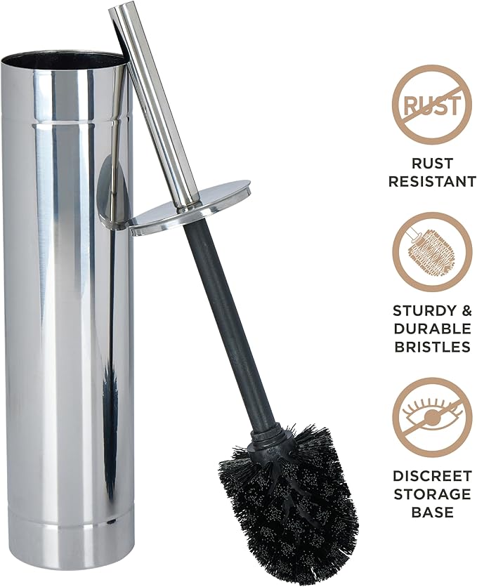 Bath Bliss Toilet Brush with Weighted Base | Slender Design | 360 Degree Brush | Bathroom Cleaning | Chrome