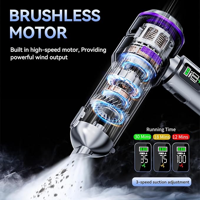 Car Vacuum Cleaner High Power 20000Pa – Cordless Handheld Mini Vacuum &amp Air Duster for Car &amp Desk Home Office &amp Camping Ideal Gift for Men &amp Women 6000mAh Battery (Fast Charging Ed