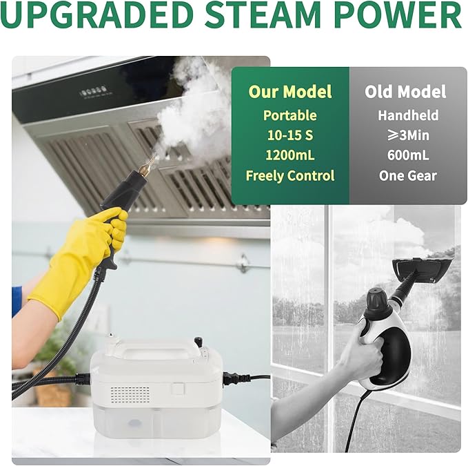 Portable Steam Cleaner 13 in 1 Multi-Function 1500W Freely Control Pressure Powerful Steamer for Cleaning 10-15s Heating 1.26 Quarts Tank Handheld Steam Cleaning Machine for Car Kitchen Bathroom