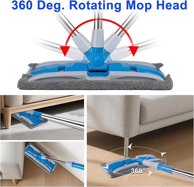 BITOPE Microfiber Dust Mop with Rotatable Flat Head Professional Wet Dry Floor Mop with Extendable Handle and Washable Pads for Wood Tile Vinyl Laminate Marble Hard Surface 54