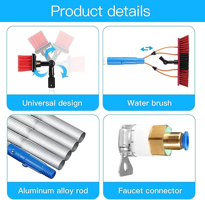 9m Window Cleaning EquipmentWindow Cleaning PoleExtendable Window Cleaning Pole Professional Window Cleaning Kit with 55cm Brush Head for High Windows (Complete Kit)