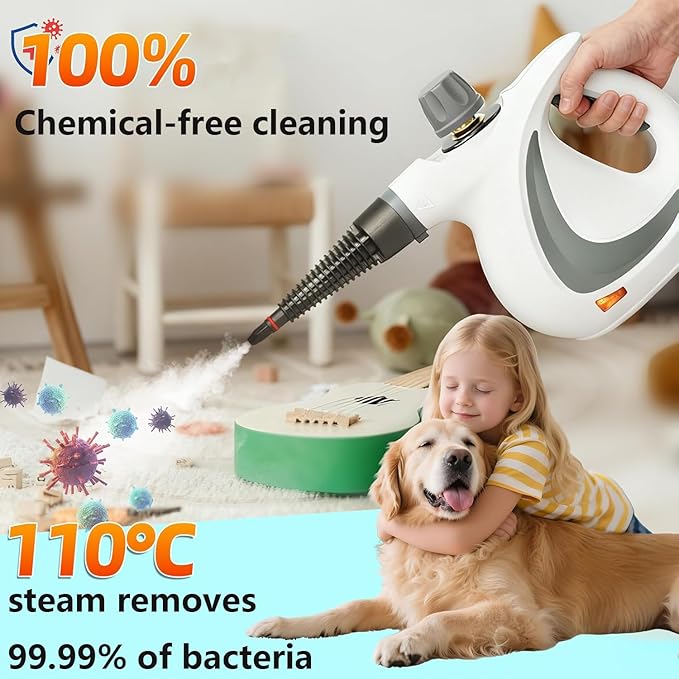 Handheld Pressurized Steam Cleaner with 12 pcs Accessories Portable Steamer for Cleaning Steam Cleaner for Home Use Steamer for Cleaning Car Furniture Floor Upholstery Grout and Tile Deep Gray