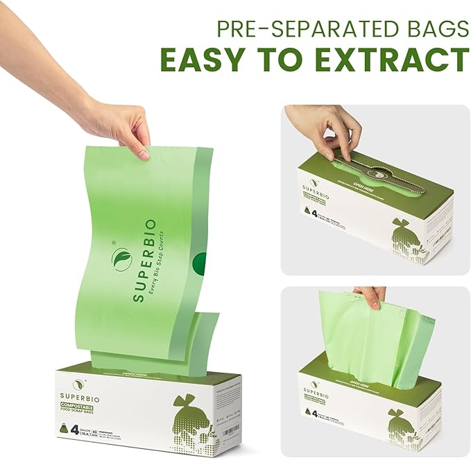 SUPERBIO 4 Gallon Compostable Drawstring Food Scrap Bags15.1 Liter 40 Count 0.9 MilHeavy Duty Waste Bags BPI Seedling and OK compost INDUSTRIAL