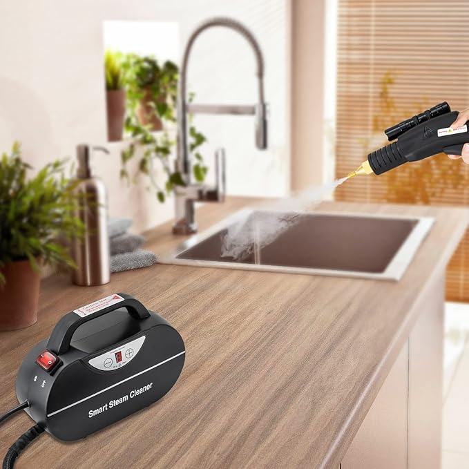 Handheld Steam Cleaner1800W Car Steam Cleaners 0.6Mpa Steam Cleaners for Home Wet and Dry Adjustable Portable Steam Cleaner with LED Torch for Upholstery Kitchen Bathroom Grout and Tile (Black)