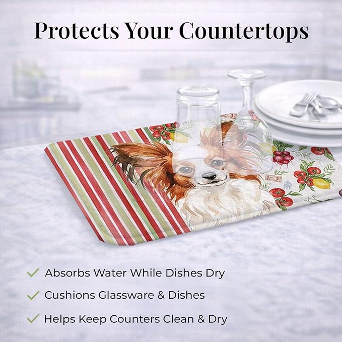 Caroline's Treasures White with Red Papillon Vegetables Dish Drying Mat Absorbent Dish Drying Mat Pad for Kitchen Counter Dish Drainer Mat for Countertop 14 x 21 Multicolor