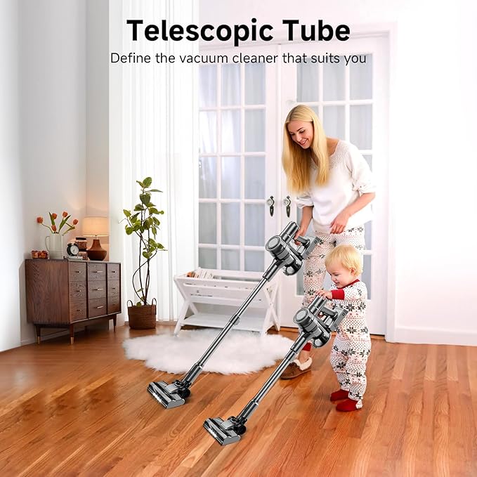 KIKETECH Cordless Stick Vacuum Cleaner - 8 in 1 Lightweight Stick Vacuum with 40min Runtime 35KPa Powerful Suction Rechargeable Portable Cordless Vacuum for Carpet Hard Floor Pet Hair-Black