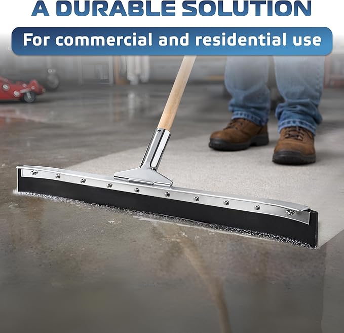 DSV Standard Curved Floor Squeegee 36’’ Rubber Blade Garage Squeegee Taper Pole Connection - Handle Sold Separately for Tiles Concrete and Asphalt