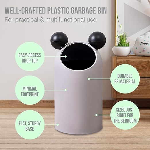 Cute Bunny Ears Kids Boys Girls Bedroom 3.7 Gallon Waste Basket Garbage Can I Nursery Study Living Room Bathroom Designer Trash Can for Home with Mouse Ears - 14L