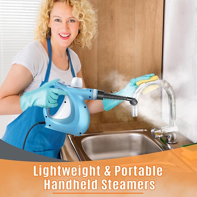 Pressurized Handheld Multi-Surface Natural Steam Cleaner with 12 pcs Accessories Multi-Purpose Steamer for Home Use Steamer for Cleaning Floor Upholstery Grout and Car (Blue)