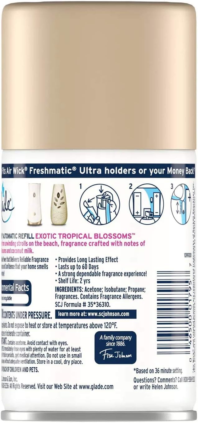Glade Automatic Spray Air Freshener Refill | Exotic Tropical Blossoms Scent | Limited Edition - 6.2 Ounce Each (Pack of 3)