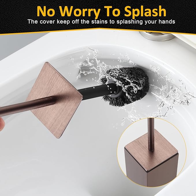 Toilet Brush and Holder Floor Standing Brushed Rose Gold with 2 Replaceable HeadsFreestanding Toilet Bowl Brush with Removable Liner and Splash Guard Modern Square Design