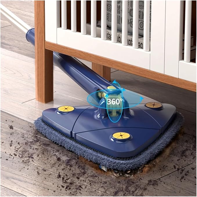 Extended Triangle Mop 360 Twist Squeeze Wringing XType Window Glass Toilet Bathrrom Floor Household Cleaning Ceiling Dusting(Blue and 1 Mop Cloth)