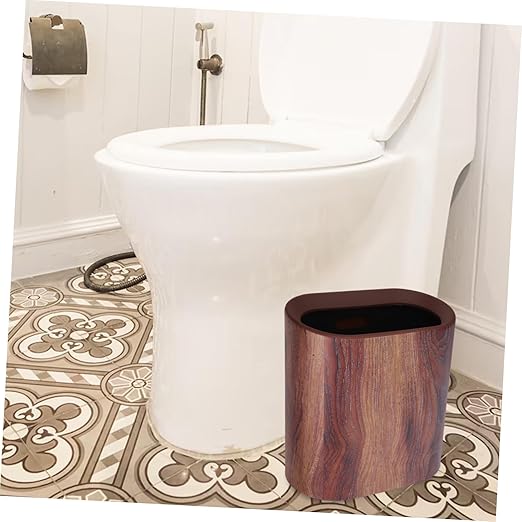 Elegant Marble Finish Trash Bin Bathroom Trash Can Compact Office Floor Waste Bucket