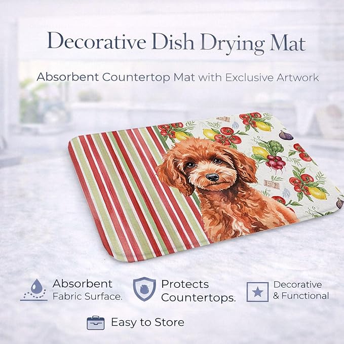 Caroline's Treasures Miniature Red Poodle Vegetables Dish Drying Mat Absorbent Dish Drying Mat Pad for Kitchen Counter Dish Drainer Mat for Countertop 14 x 21 Multicolor