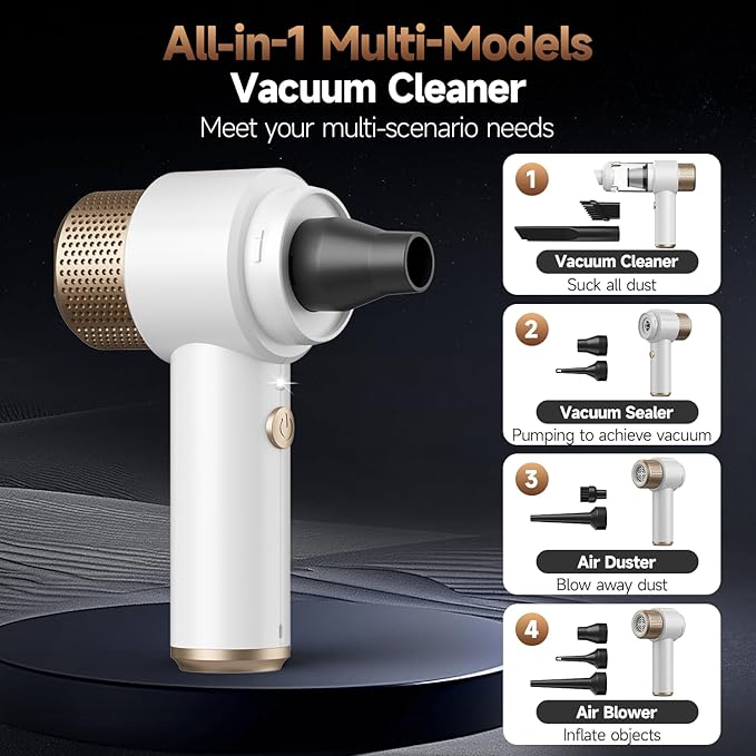 Car Vacuum Cleaner 16000PA Mini Car Vacuum Cordless Powerful 7 in 1 Portable Handheld Vacuum Cordless with LED Light Dual Filters One-Touch Empty for Pet Hair Home Office