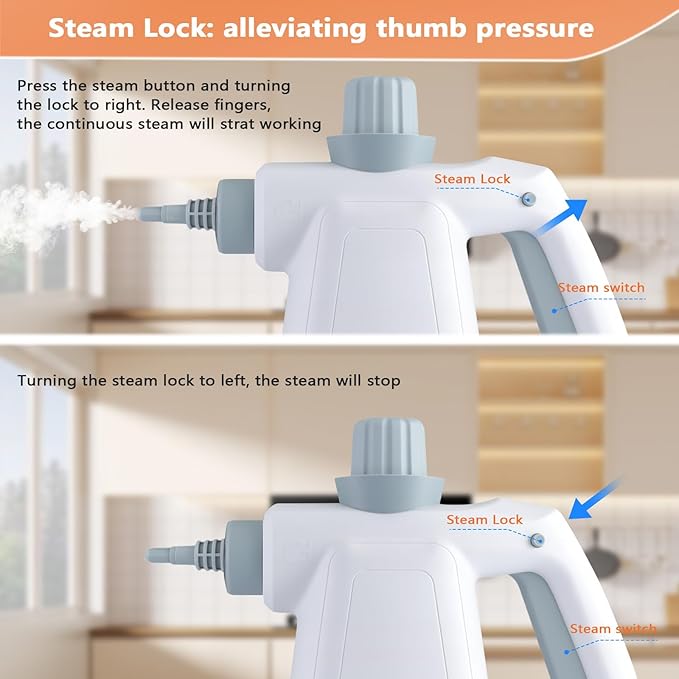Pressurized Steam Cleaner Handheld Multi-Surface Steamer with 11 Accessories &amp Steam Lock 350ml Tank for Home Car Kitchen Bathroom Windows – Chemical-Free Deep Cleaning
