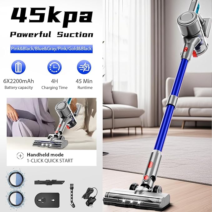 KIKETECH Cordless Vacuum Cleaner Stick Vacuum Cleaners for Home 6 in 1 Lightweight Vacuum for Pet Hair/Carpet/FloorN507