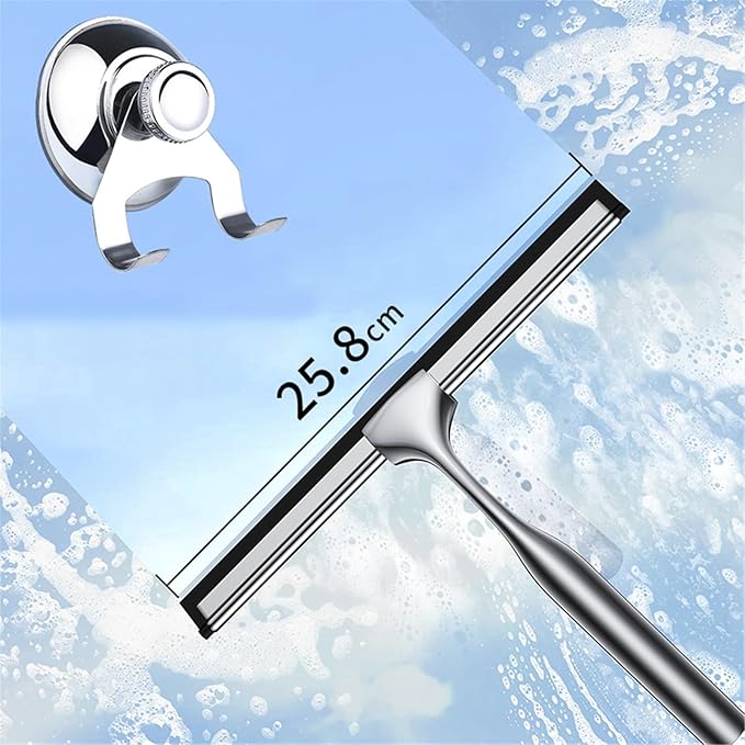 with Suction Cup Hook Stainless Steel Handle Silicone Scrape Car Window Glass Door Cleaning Tools(10in Suction Cup)
