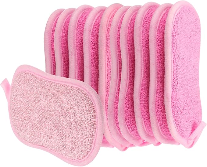 uxcell 10 Pcs Non Scratch Microfiber Kitchen Dish Sponge Scrubbers Pink 16 x 9 cm / 6.3 x 3.5 inch(L x W)