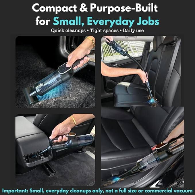 Car Vacuum Portable Cordless 4-in-1 Mini Car Vacuum with 19500pa Suction &amp Air Duster USB-C Charging Smart Digital Display Handheld Vacuum with LED Light Multi Nozzles for Car Home Office