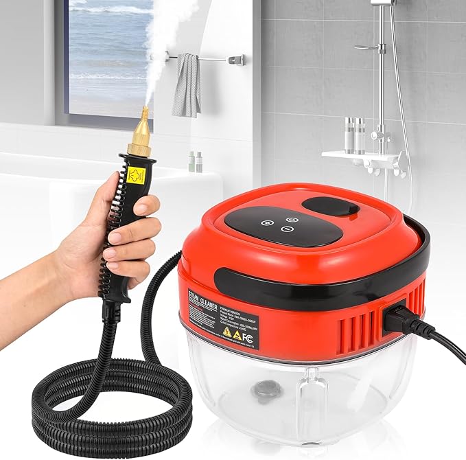 Moongiantgo Handheld Steam Cleaner 2500W High Pressure 1.5L Steamer for Cleaning Portable Steam Cleaner for Home Kitchen Bathroom Steam Cleaner for Car Detailing Grout Tile (Red)