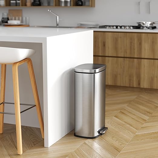 iTouchless SoftStep 8 Gallon Step Trash Can with Activated Carbon Filter Deodorizer &amp Removable Inner Bucket Stainless Steel 30 Liter Pedal Garbage Bin for Office Home and Kitchen