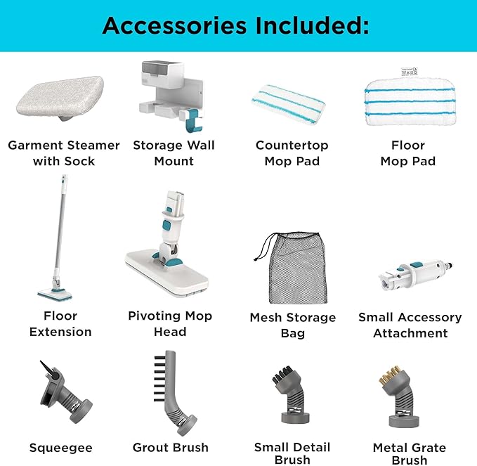 BLACK+DECKER Steamer 7 Attachments for Multipurpose Cleaning Includes Storage Wall Mount (BHSM15FX10)