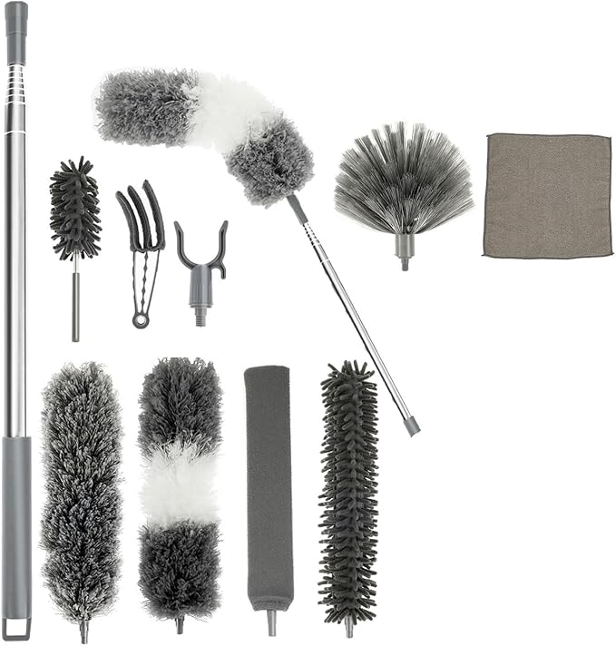 10Pcs Feather Duster Set with Telescopic Handle Washable Multifunctional Household Cleaning Tools for Ceilings