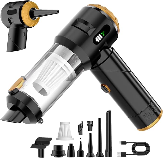Wansimoo Handheld Car Vacuum Cleaner25000PA Strong Cyclonic Suction Foldable Mini Vacuum Portable Cordless with Digital Display and One Touch Dust Removal for Car Home Office Kitchen (Gold)