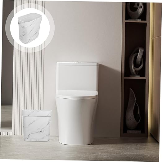 OUNONA Marble Trash Can Bathroom Decorative Waste Basket Small Trash Can for Bathroom