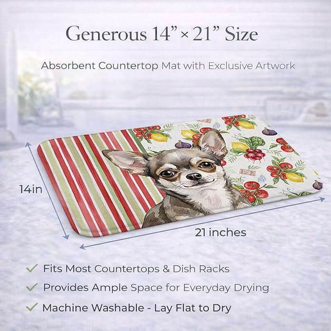 Caroline's Treasures Chihuahua Vegetables Dish Drying Mat Absorbent Dish Drying Mat Pad for Kitchen Counter Dish Drainer Mat for Countertop 14 x 21 Multicolor