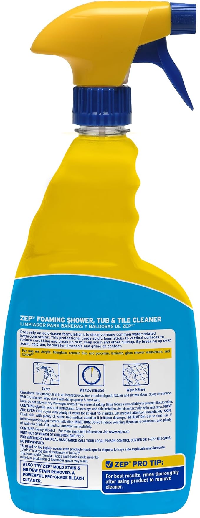 Zep Foaming Shower Tub and Tile Cleaner - 32 oz (Case of 12) ZUPFTT32 - No Scrub Formula Breaks up Tough Buildup on Contact