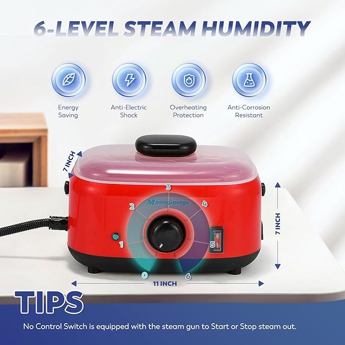 Moongiantgo Steam Cleaner Handheld Steamer for Cleaning Portable Pressurized Cleaning Machine for Car Detailing Grout Tile Upholstery Home Use Kitchen Bathroom with 1500ML Water Tank (Red-Black)