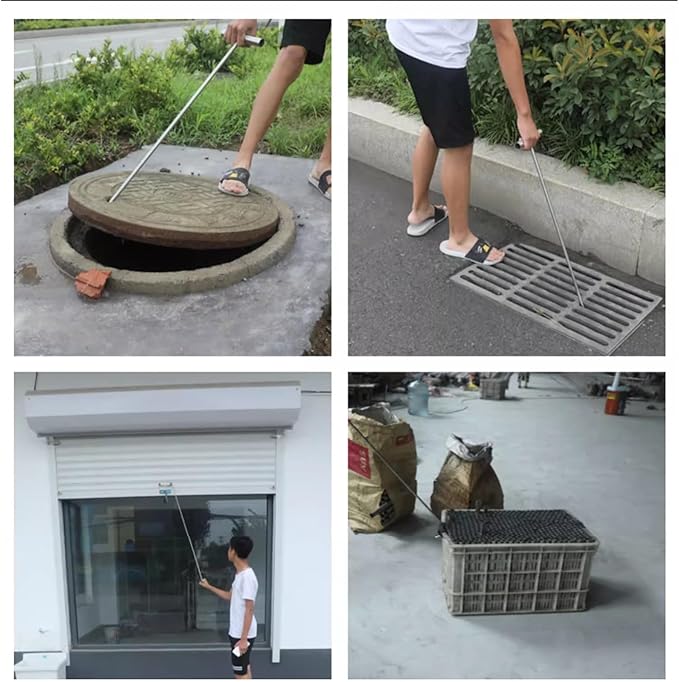 Drain Grate Cover Lifting Tool Roller Shutter Puller Hook for Sewer Maintenance Retrieving Cable Garbage Disposal T Stainless Steel Manhole Lid Opener (Color : 12mm Size : 100cm/39.4in)