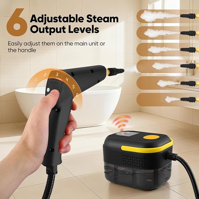 ALILYY Handheld Steam Cleaner for HomeSteamer for Cleaning47.3oz Water TankPortable Steam Cleaner with 13 Accessories for Home CleaningGreaseFloorCouchWindowCar SeatTileGroutBlack