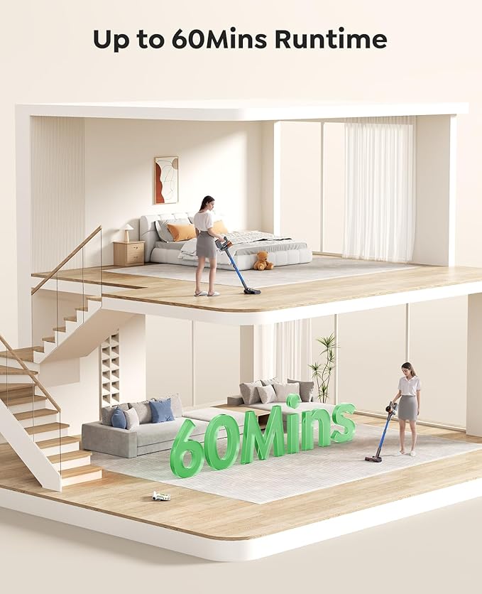 Cordless Vacuum Cleaner 45Kpa 550W 60Mins Vacuum Cleaners for Home Stick Vacuum Cordless Rechargeable Wall Mount Charging Self-Standing Household Vacuum for Pet Hair/Carpet/Hardwood Floor(X9)